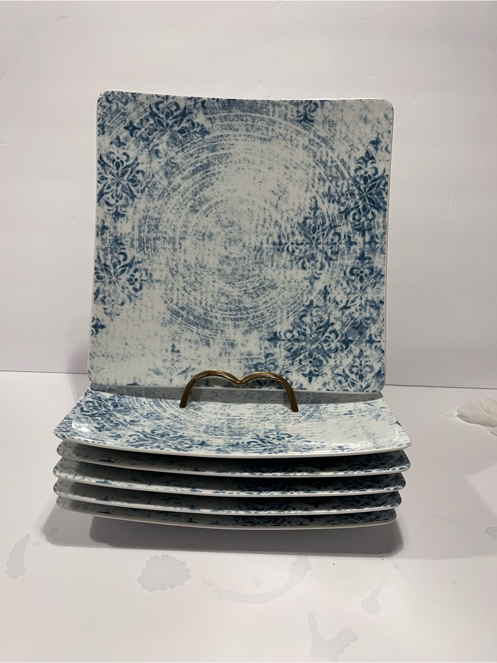 Schonwald Shabby Chic Blue Square Dinner Plates Set of 6 Made in Germany